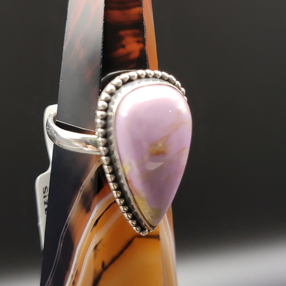 NEW Phosphosiderite Sterling Silver Ring Size  7 Pear Shape Purple Gemstone Boho - Picture 3 of 11